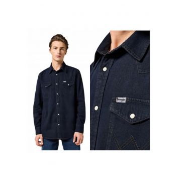 Camasa Barbati -  Western - Regular Fit - Maneca Lunga - Denim Aspect - Stil Casual - Cu Nasturi - Bumbac - M INTL - Albastru