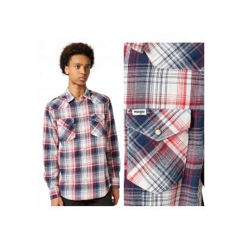 Camasa Barbati -  Western Shirt - Regular Fit - Design Clasic - Maneci Lungi -fCwqfu Cu Nasturi - Bumbac - Rosu - Rosu