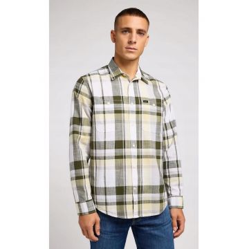 Camasa  croiala lejera - alb cu carouri bumbac - Multicolor