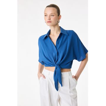 Camasa crop cu croiala lejera - Albastru royal