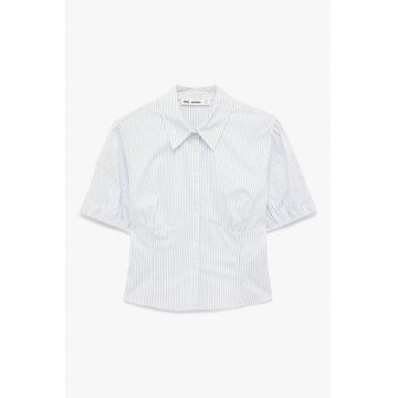 Camasa crop cu dungi - Alb/Albastru pal