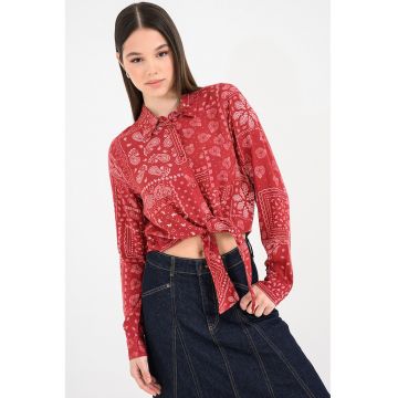 Camasa crop cu imprimeu - Alb/Caramiziu