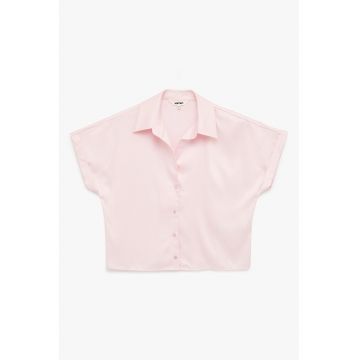 Camasa crop cu maneci cazute - Roz pal