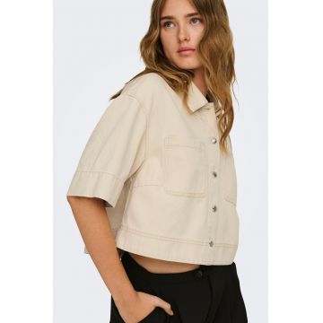 Camasa crop din amestec de bumbac - Maro nisip