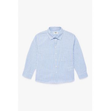 Camasa cu dungi si buzunar pe piept - Alb/Albastru deschis neon