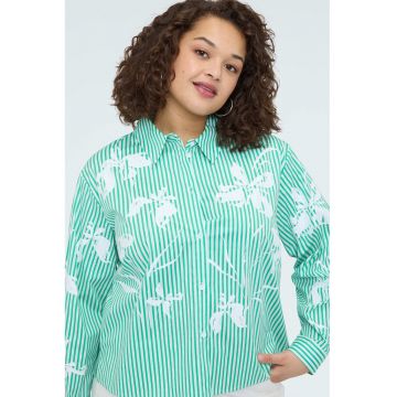 Camasa cu dungi si flori - Alb/Mint