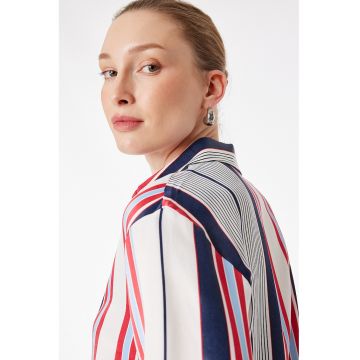Camasa cu dungi si guler clasic - Alb/Albastru pastel/Albastru azur/Rosu vermillion