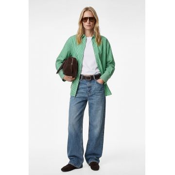 Camasa cu dungi si maneci cazute - Alb/Verde