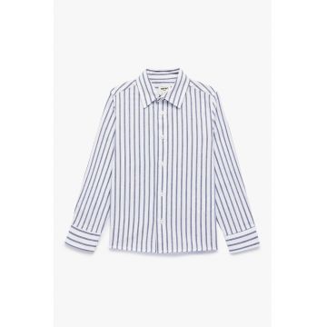 Camasa cu dungi si maneci lungi - Alb/Albastru indigo