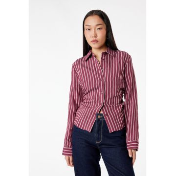 Camasa cu dungi si snururi - Rosu inchis/Alb murdar