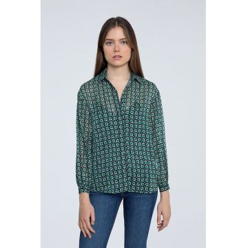 Camasa cu imprimeu floral - Alb/Verde/Bleumarin