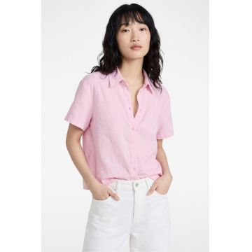 Camasa cu maneci scurte si broderie florala - Roz deschis