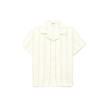Camasa cu maneci scurte si model in dungi - Crem