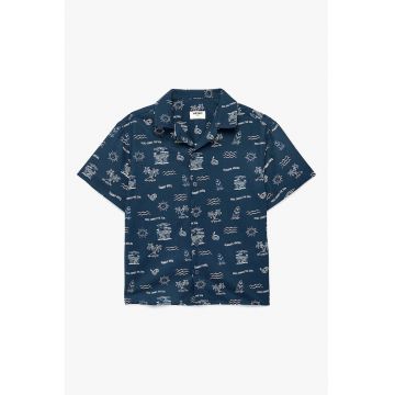 Camasa cu maneci scurte si model tropical - Gri/Bleumarin