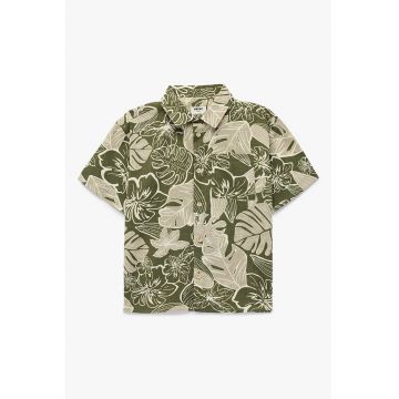 Camasa cu maneci scurte si model tropical - Kaki/Maro taupe deschis