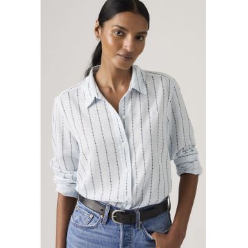 Camasa cu model in dungi si guler ascutit - Albastru deschis/Bleumarin