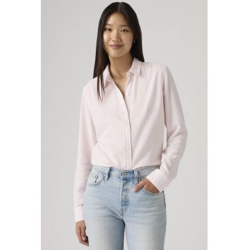 Camasa cu model in dungi si guler ascutit - Roz pastel