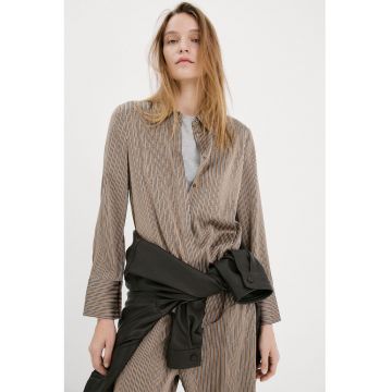 Camasa cu model in dungi si guler clasic - Alb/Maro camel