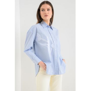 Camasa cu model in dungi si maneci lungi Canneti - Albastru lavanda/Albastru glaciar