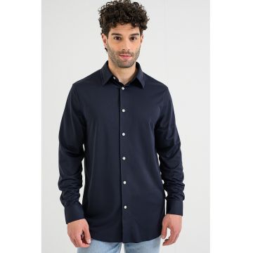 Camasa cu model uni si maneci lungi - Albastru ultramarin