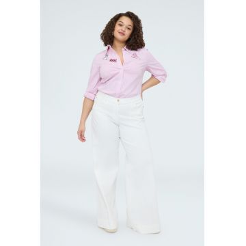 Camasa cu sireturi pe partea din spate - dungi si aplicatii - Roz pastel