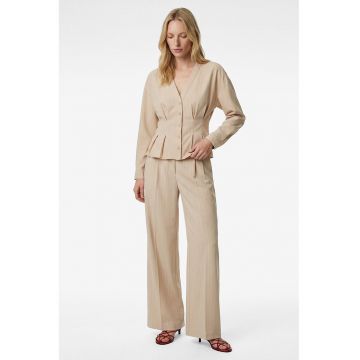 Camasa cu terminatie peplum si pliuri - Bej