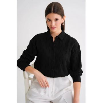 Camasa dama -  camasa din poplin texturat - negru - bumbac