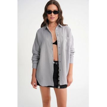Camasa dama -  camasa supradimensionata - gri - textil -