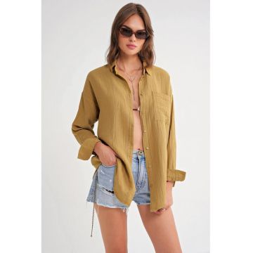 Camasa dama -  camasa supradimensionata - maro - textil