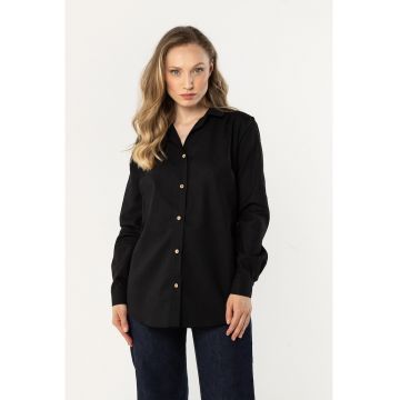 Camasa dama -  croiala lejera - guler clasic - negru - in - Negru