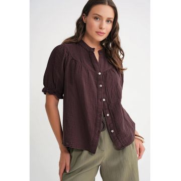 Camasa dama -  cu maneca scurta - amestec de in - maro cafea