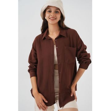 Camasa dama -  supradimensionata - maneca lunga - textil - Mocha Brown -