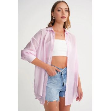Camasa dama -  supradimensionata - roz pudrat - textil