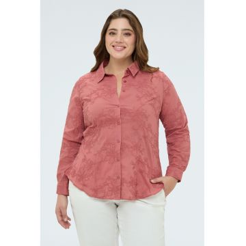 Camasa de bumbac cu broderie - Rosu capsuna