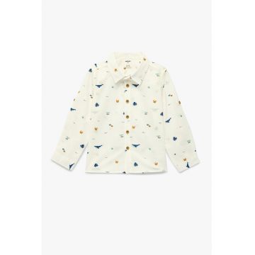 Camasa de bumbac cu imprimeu dinozaur - Crem