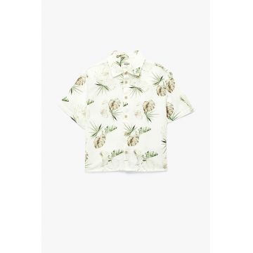 Camasa de bumbac cu model tropical - Verde pal