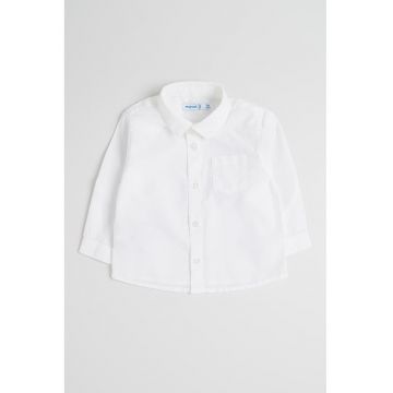 Camasa de bumbac si in cu buzunar pe piept - Alb optic