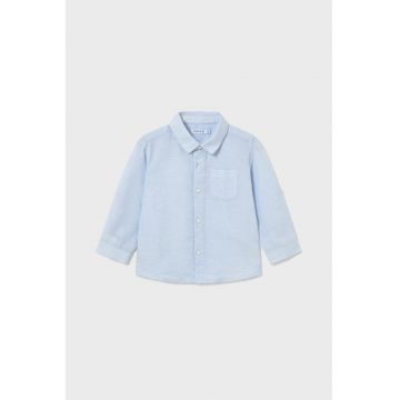 Camasa de bumbac si in cu buzunar pe piept - Albastru pastel/Albastru