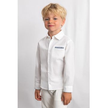 Camasa de bumbac si in cu detalii contrastante - Alb/Albastru