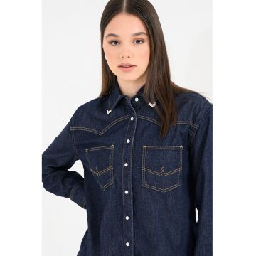 Camasa de denim cu guler clasic - Albastru inchis