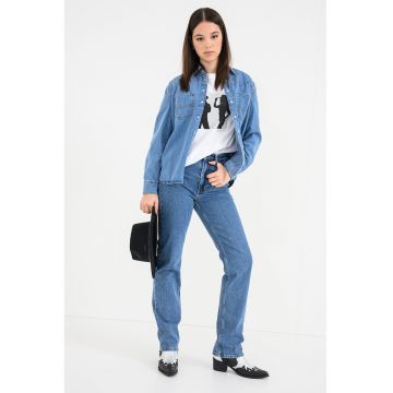 Camasa de denim cu guler clasic - Albastru melange