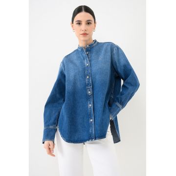 Camasa de denim cu guler tunica Glow - Albastru melange