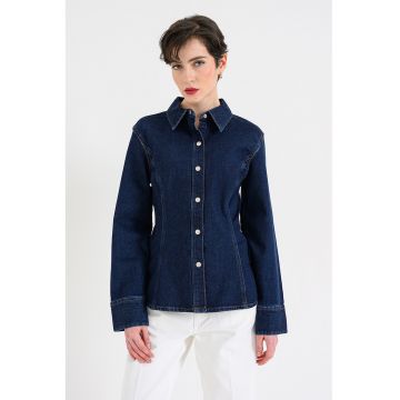 Camasa de denim cu nasturi metalici - Albastru inchis
