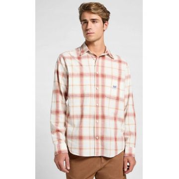 Camasa de lucru  2.0 Relaxed Fit - carouri alb - bej si rosu - bumbac 100%