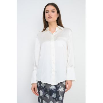 Camasa de matase cu buzunar pe piept Angri - Alb