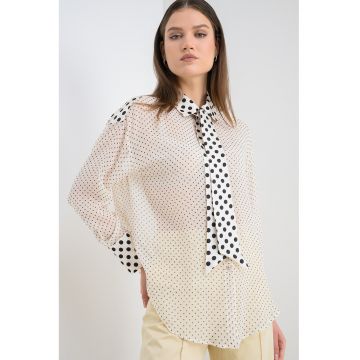 Camasa de matase cu imprimeu cu buline Acume - Alb/Negru