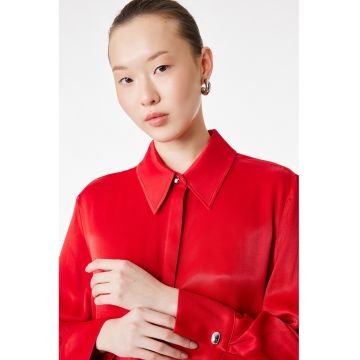 Camasa de satin cu guler - Rosu vermillion