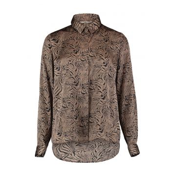 Camasa de satin cu nasturi - Negru/Maro pamantiu