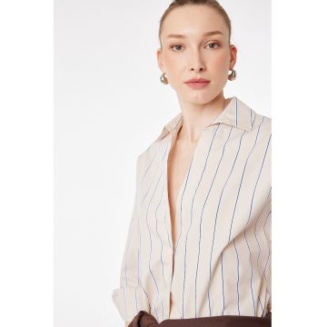 Camasa din amestec de bumbac cu dungi - Albastru pastel/Negru/Bej deschis