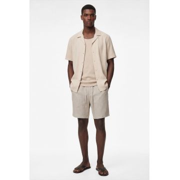 Camasa din amestec de bumbac cu maneci scurte - Bej
